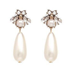 Bee earrings with drop pearls